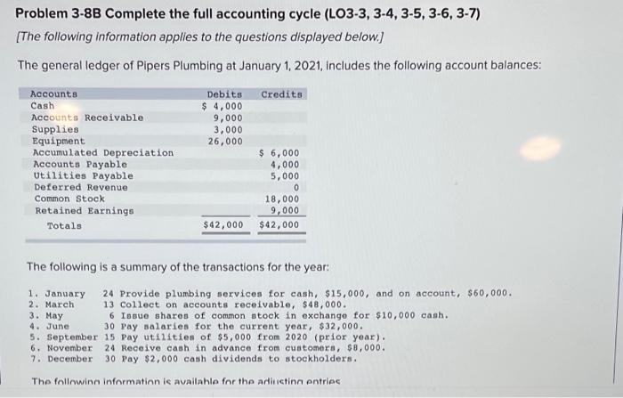  Problem 3-8B Complete the full accounting cycle (LO3-3, 3-4, 3-5, 3-6,