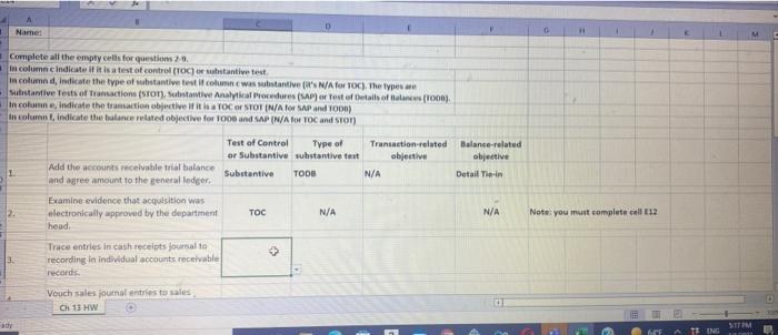  A Name: Complete all the empty calls for question. in column