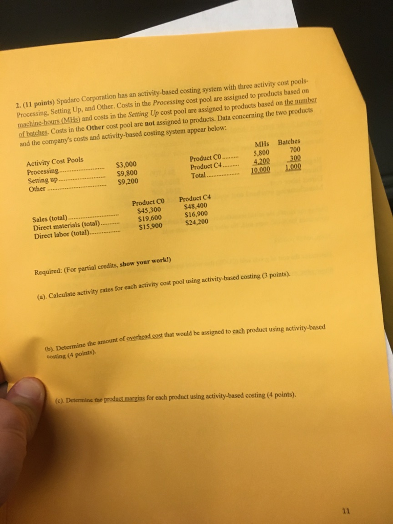 Spadaro Corporation has an activity-based costing system with three activity cost