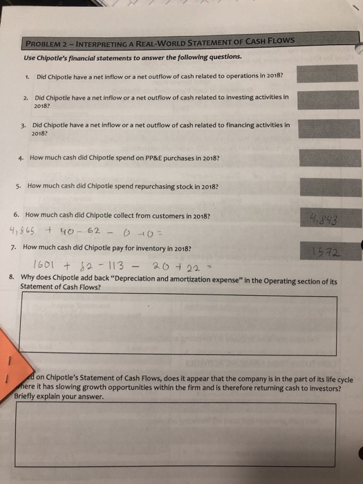  PROBLEM 2 - INTERPRETING A REAL-WORLD STATEMENT OF CASH FLOws Use