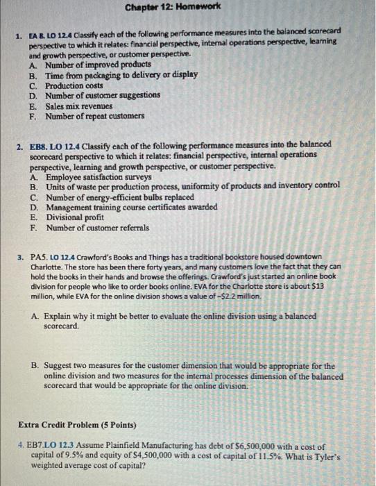  Chapter 12: Homework 1. EAR LO 124 Classify each of the