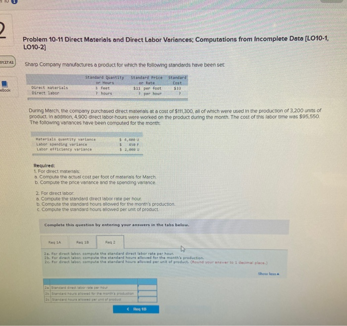 the following standards have been set Standard Quantity Dr Hours 3 feet