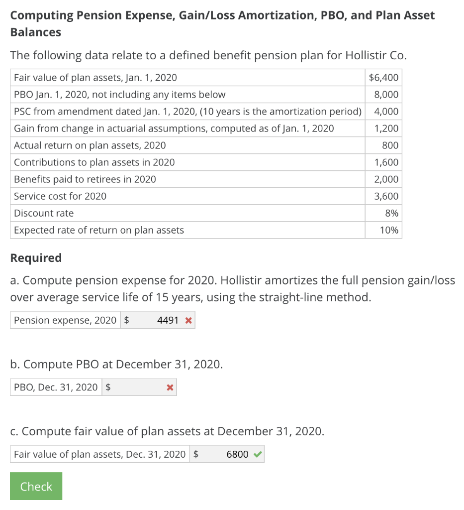 Please Explain all steps Computing Pension Expense, Gain/Loss Amortization, PBO, and Plan