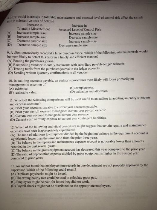  s. How would increases in tolerable misstatement and assessed level of