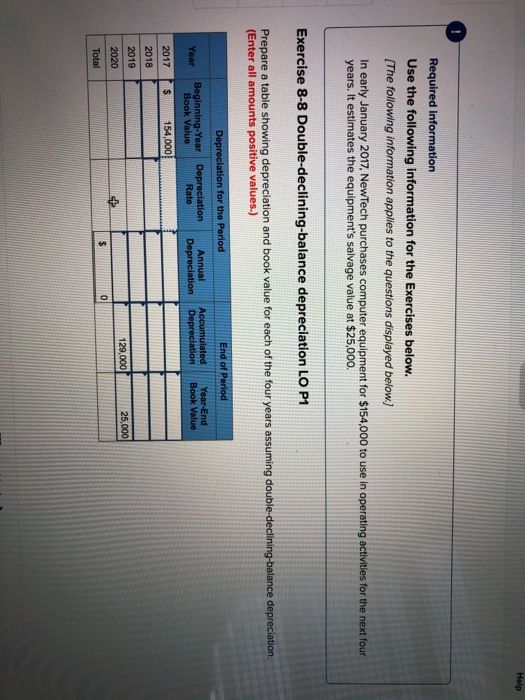  Help Required information Use the following information for the Exercises below.