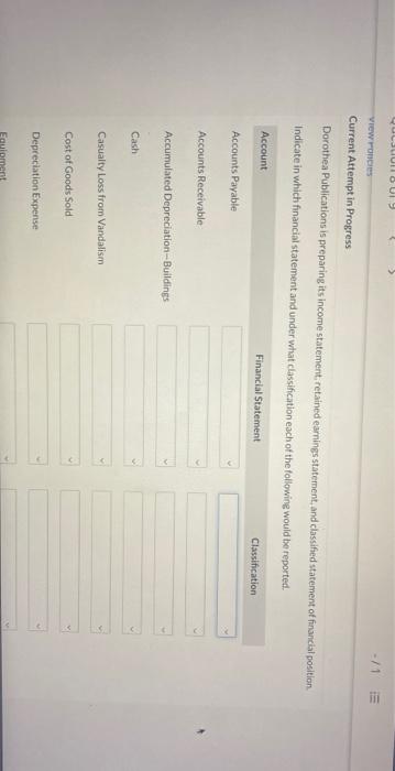 financial position Indicate in which financial statement and under what classification each