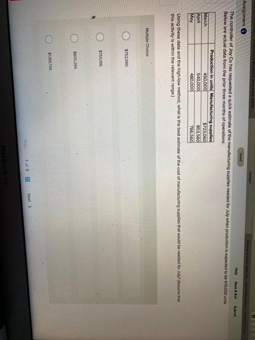  Managerial Accounting 20200 Assignment Help Savet Submit The controller of Joy