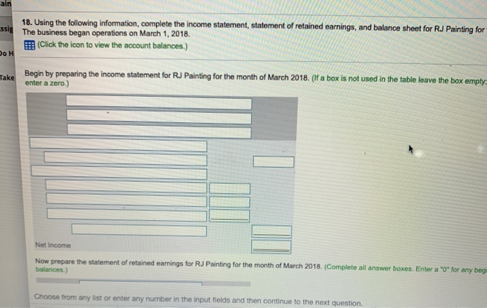  ain 18. Using the following information, complete the income statement, statement