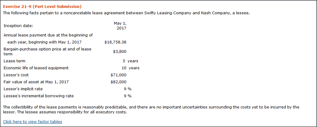  Please show work. Exercise 21-9 (Part Level Submission) The following facts