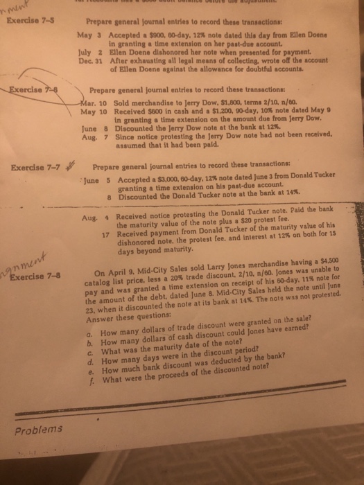  nmint Exercise 7-5 Prepare general journal entries to record these transactions