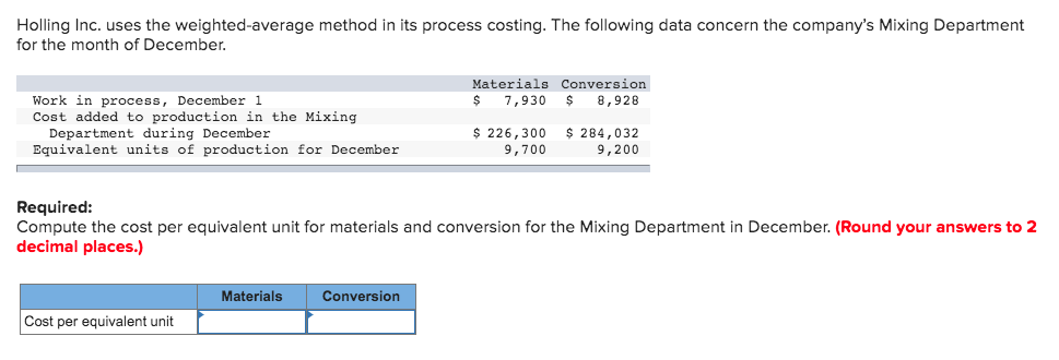 2. Holling Inc. uses the weighted average method in its process costing.