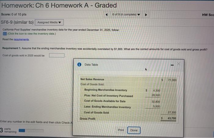  HW Scd Homework: Ch 6 Homework A - Graded Score: 0
