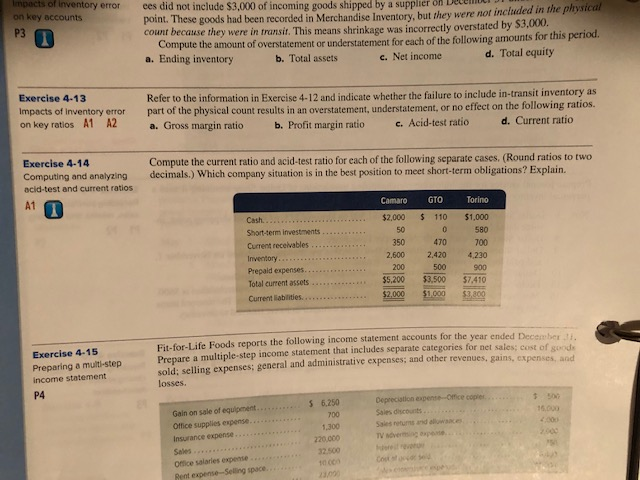 QS- 4-14 Impacts of Inventory error ees did not include $3,000 of