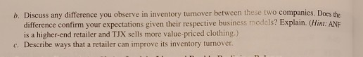 Fitch Co. (ANF) and TJX Companies Inc. (TJX) report the following information
