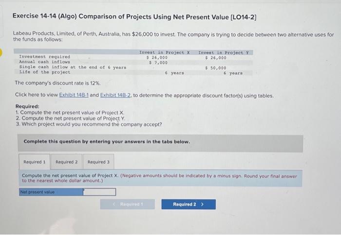 of Projects Using Net Present Value [LO14-2] Labeau Products, Limited, of Perth,
