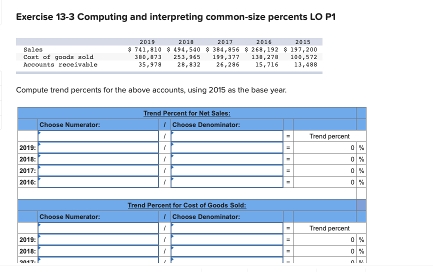 Exercise 13-3 Computing and interpreting common-size percents LO P1 Sales Cost