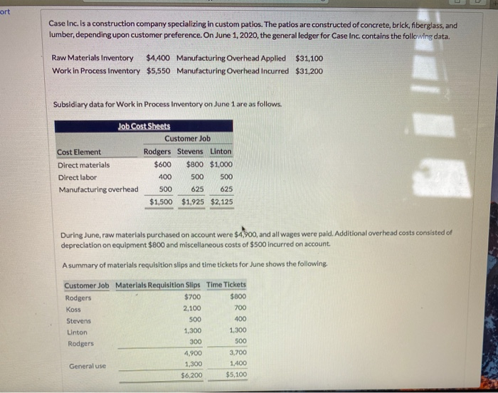  Please type clearly/explain thoroughly ort Case Inc. is a construction company