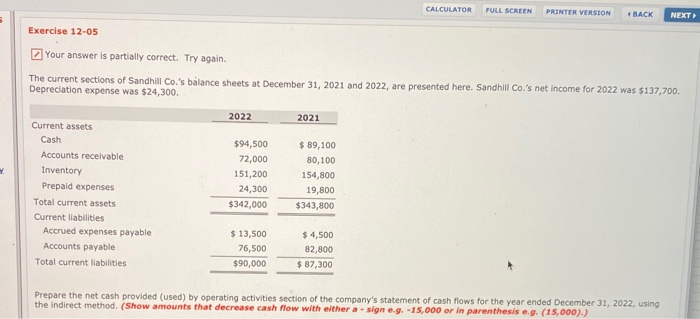  CALCULATOR FULL SCREEN PRINTER VERSION 4 BACK NEXT Exercise 12-05 Your