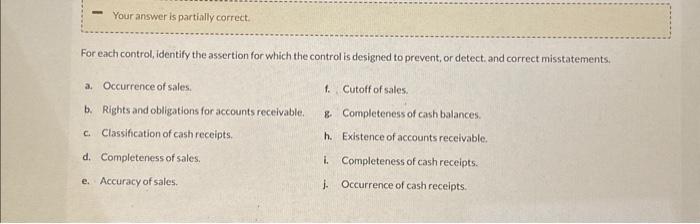  For each control, identify the assertion for which the control is