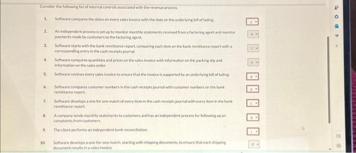 designed to prevent, or detect. and correct misstatements. a. Occurrence of sales.