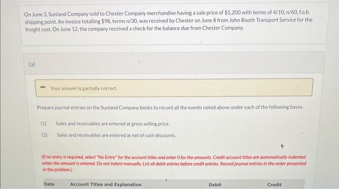 cash discounts. (If no entry is required, select "No Entry" for the