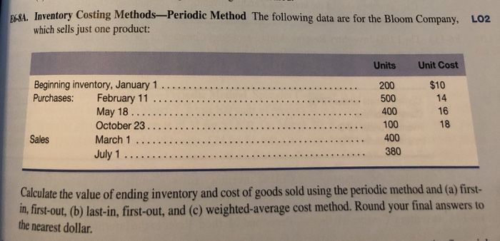  No handwritings please B-SA. Inventory Costing Methods-Periodic Method The following data