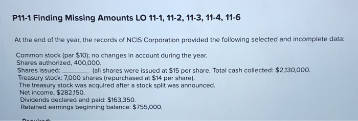  P11-1 Finding Missing Amounts LO 11-1, 11-2, 11-3, 11-4, 11-6 At