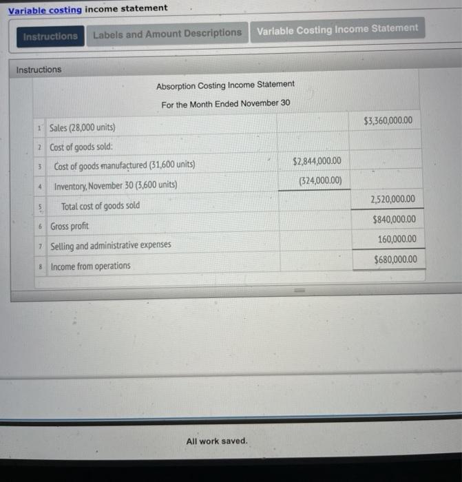 Income Statement Instructions On November 30, the end of the first month