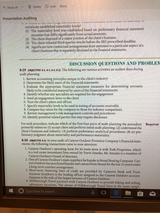  Reply all Delete Junk Block - Presentation Auditing reevaluate established materiality