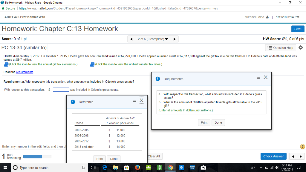 Do Homework ichael Fazio - Google Chrome Secure https://www.mathxl.com/Student/PlayerHomework.aspx?homeworkId=459196263&questionld=1&flushed-false&cId=4782637¢erwin=yes ACCT 476