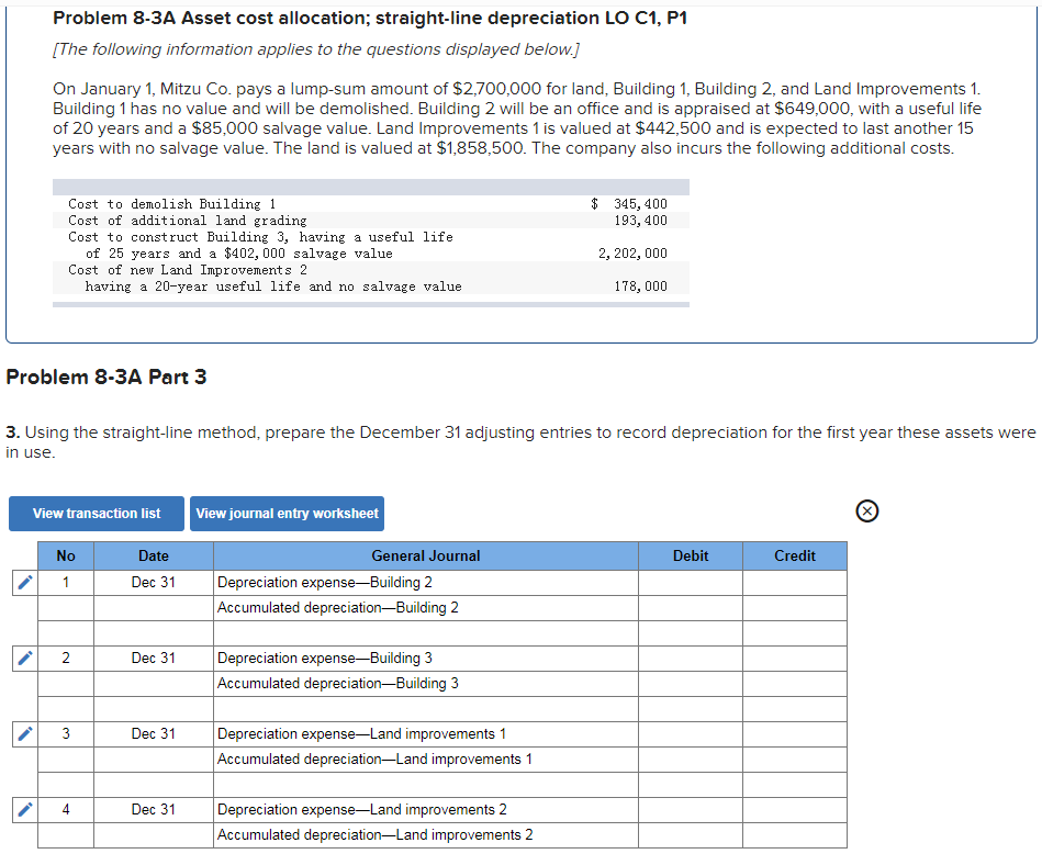 Problem 8-3A Part 3 3. Using the straight-line method, prepare the December