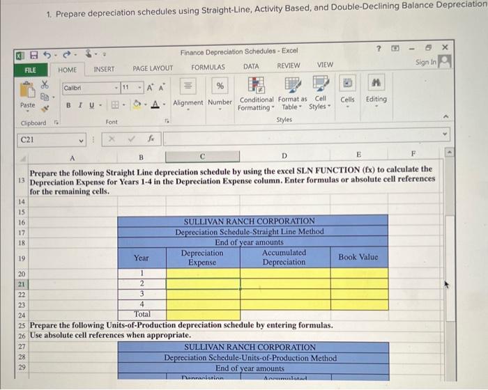 Depreciation. 1. Prepare depreciation schedules using Straight-Line, Activity Based, and Double-Declining Balance