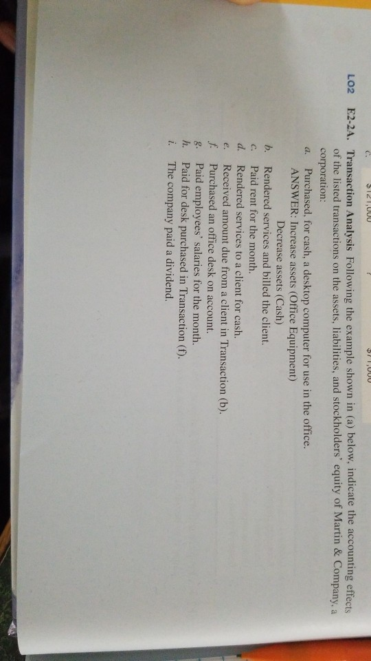  71,00 c. $121,000 LO2 E2-2A. Transaction Analysis Following the example shown
