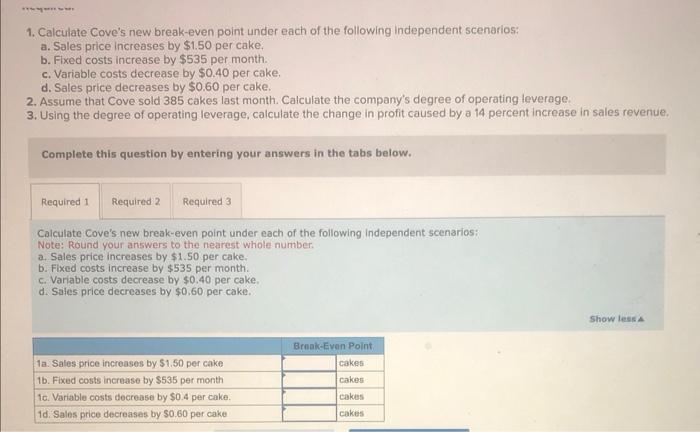 Changes in Price, Cost Structure, Degree of Operating Leverage [LO 6-4, 6-5]