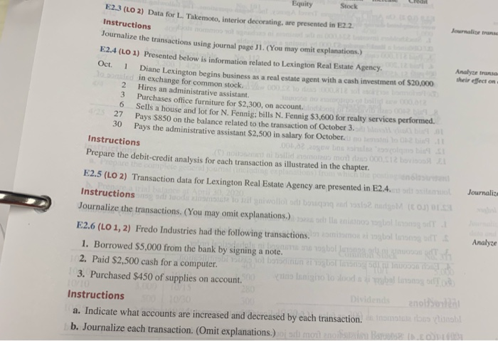  Equity Stock B2.3 (LO 2) Data for L. Takemoto, interior decorating,