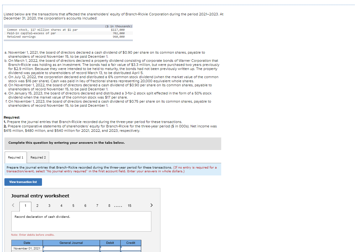  Listed below are the transactions that affected the shareholders' equity of