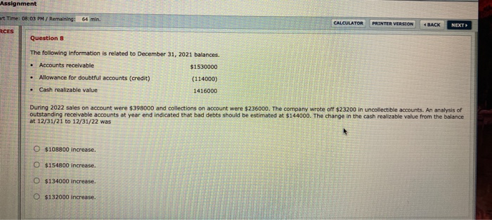  Assignment art Time: 08:03 PM / Remaining: 64 min. CALCULATOR PRINTER
