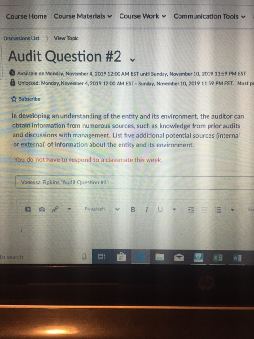  Course Home Course Materials Course Work Communication Tools Discussions List >