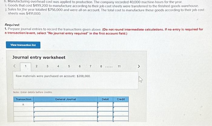 The company recorded 40,000 machine-hours for the year. 1. Goods that cost