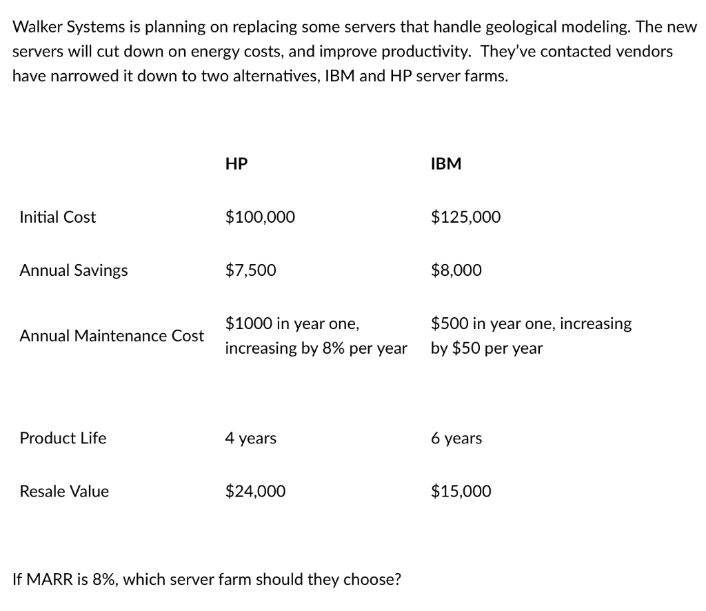  Walker Systems is planning on replacing some servers that handle geological