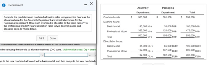  Please help answer this question ASAP. Thank you! Assembly Department Total