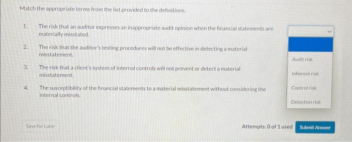 Can you solve this for auditing Match the appropriate terms from the