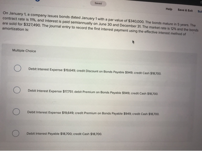  Saved Help Save & Exit Su On January 1, a company