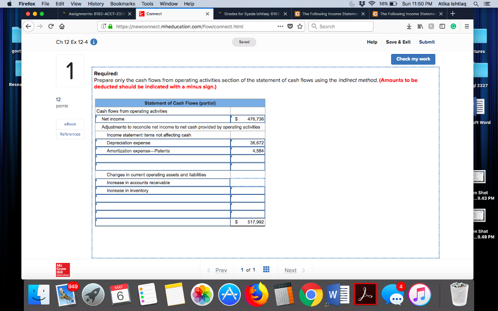 Sun 11:49 PM Atika Ishtiaq a E Assignments: 6182-ACCT-230 Grades for Syeda