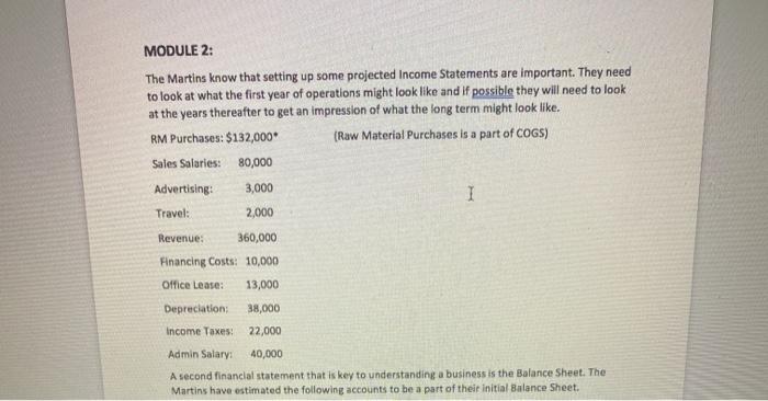  MODULE 2: The Martins know that setting up some projected Income