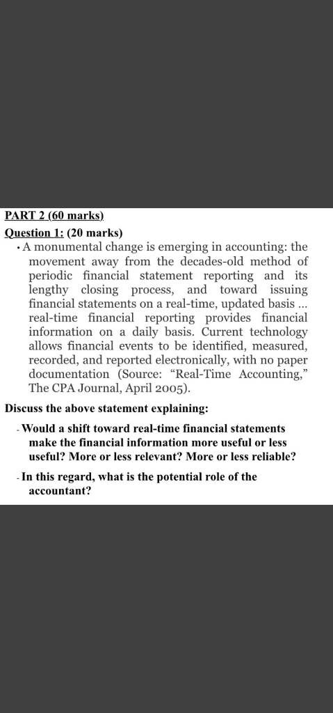  PART 2 (60 marks) Question 1: (20 marks) A monumental change
