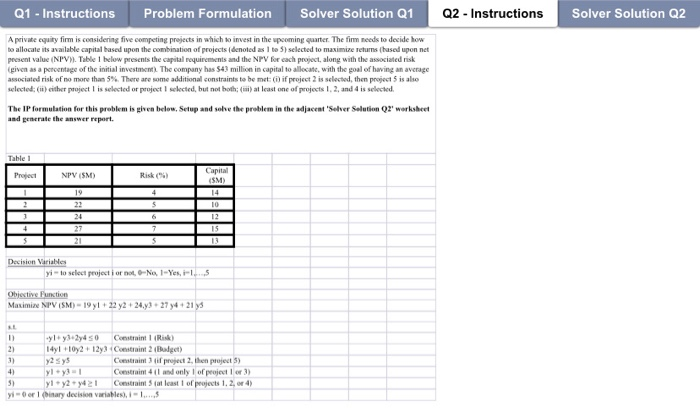  Q2 - Instructions Solver Solution Q2 Q1 - Instructions Problem Formulation