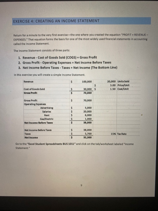  EXERCISE 4: CREATING AN INCOME STATEMENT Return for a minute to
