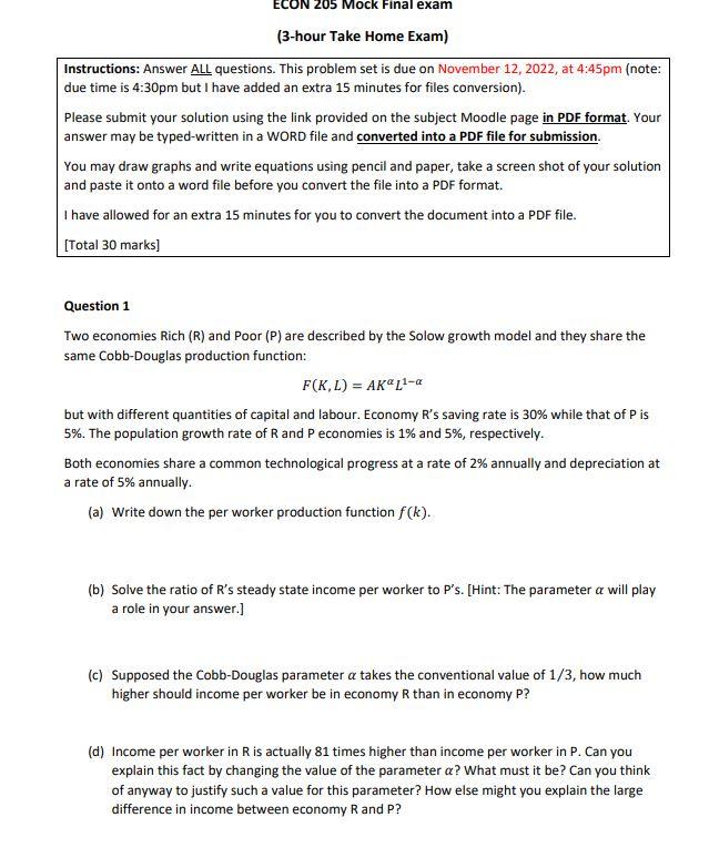  Instructions: Answer ALL questions. This problem set is due on November