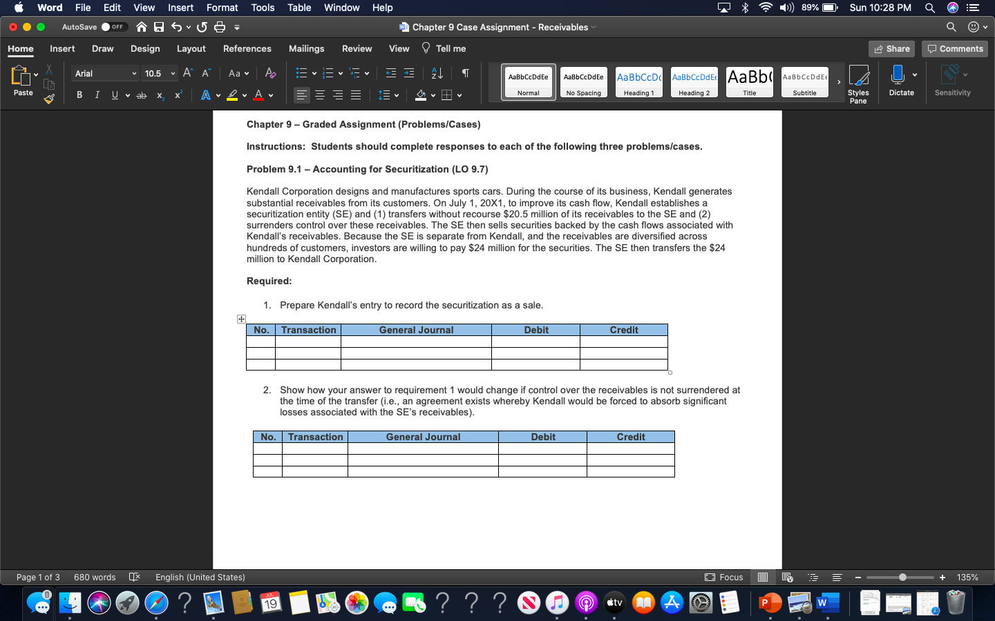 Word File Edit View Insert Format Tools 89% Sun 10:28 PM